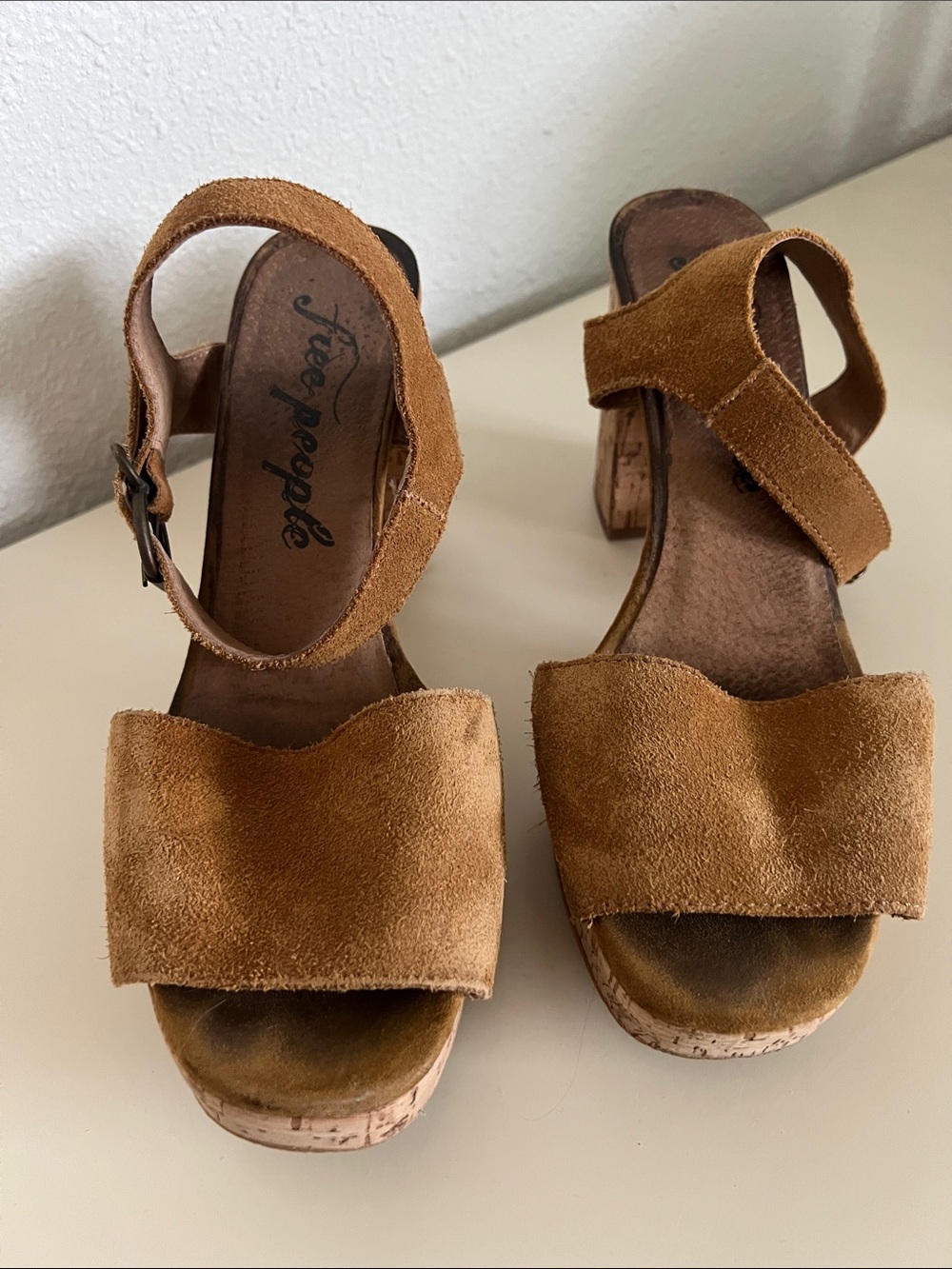 Free People Brooke Platform Tan Suede Leather Cork Sandals